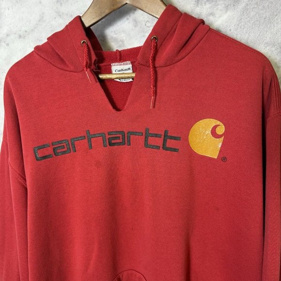 Carhartt Other - Carhartt Hoodie Mens XL Red Spellout Workwear Sweatshirt H3